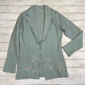 Vintage Jax country Wool floral cardigan sweater jacket with fringe, small